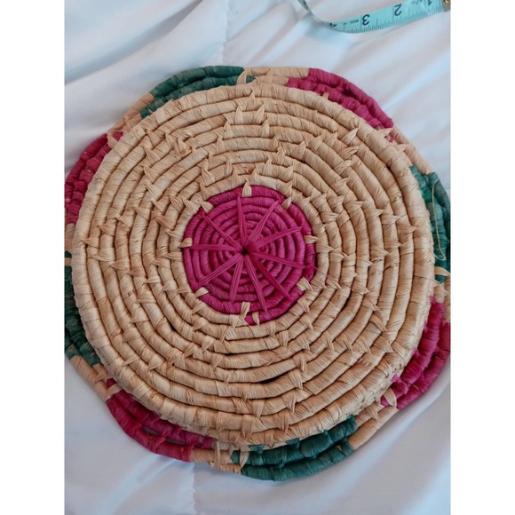 Vintage Colorful Shallow Woven Basket Boho Decor - Picture 7 of 10